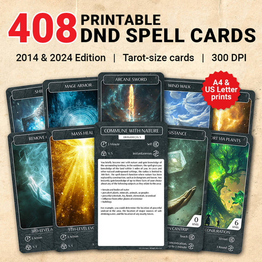 408 Printable DnD Spell Cards - 2014 & 2024 Edition