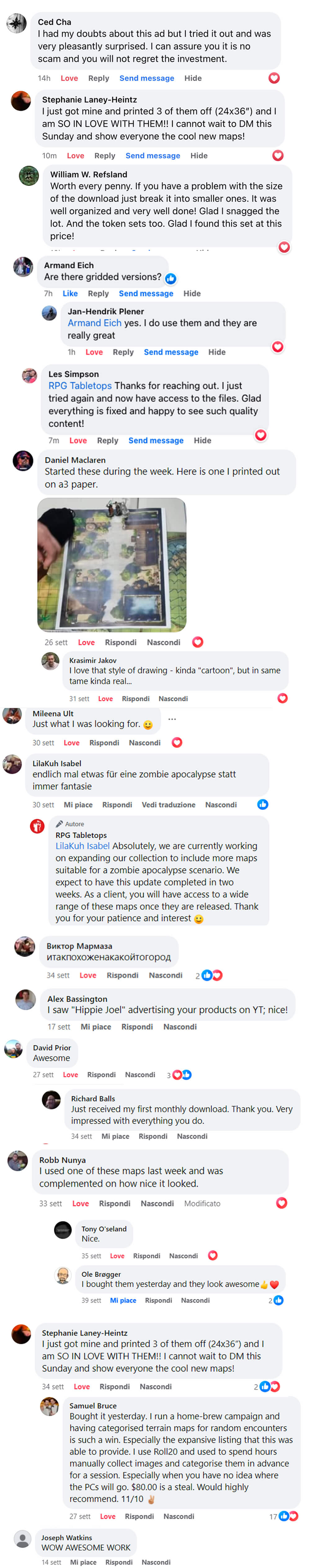 Facebook comments who share feedbacks about RPG maps