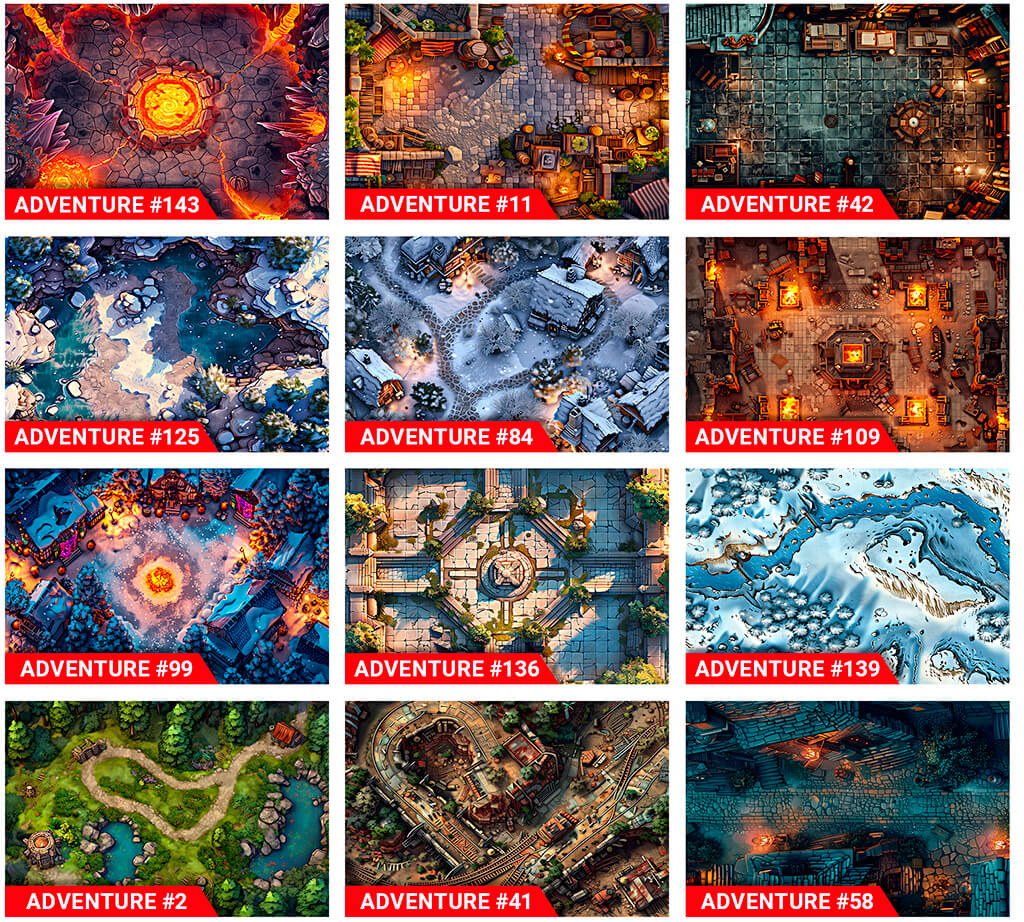 Preview of immersive RPG maps for D&D and other RPG games. These maps are designed to play immersive campaigns with their players. RPG Tabletops