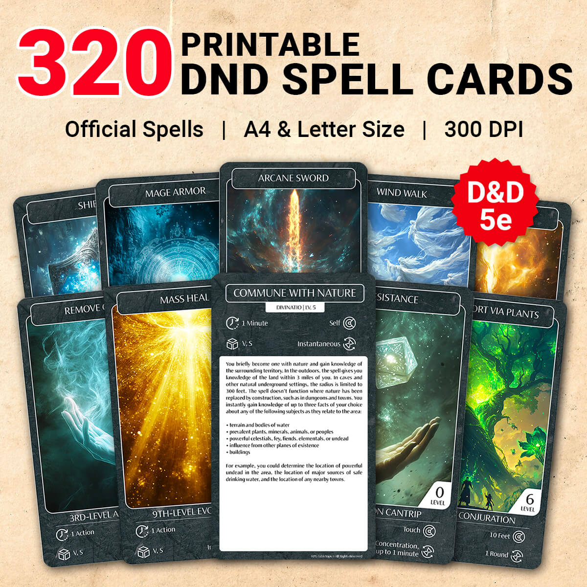 320 Printable DND Spell Cards - All Classes