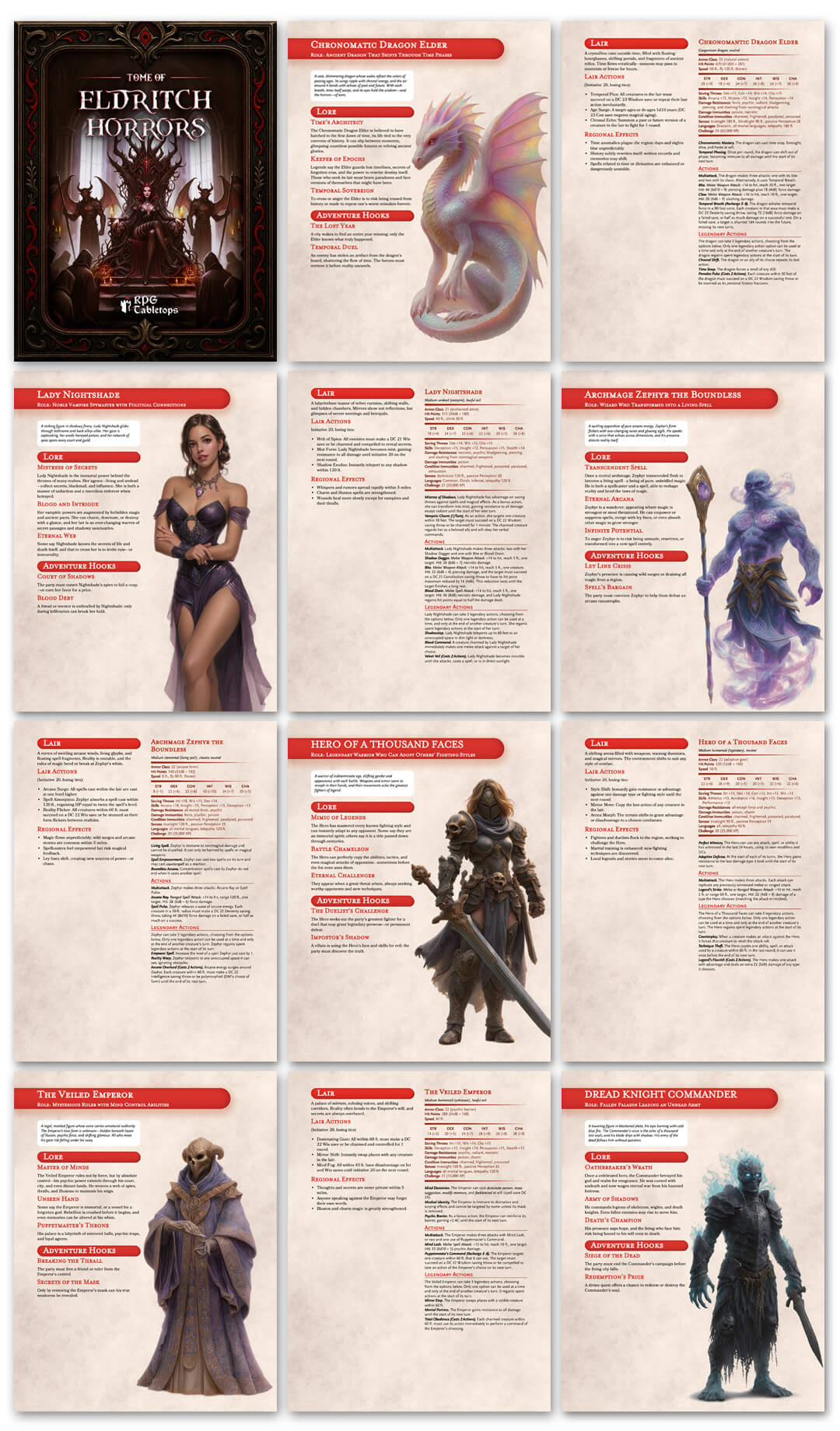 A 4x2 grid of RPG maps with high details that helps Game Masters prepare immersive RPG sessions very quickly.